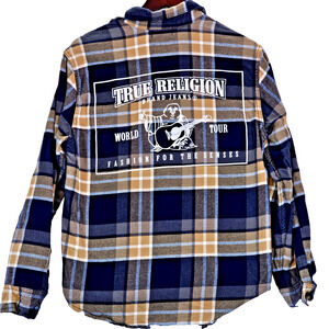 True Religion Men's World Tour Flannel Plaid Shirt Shacket Size Small Snap Up